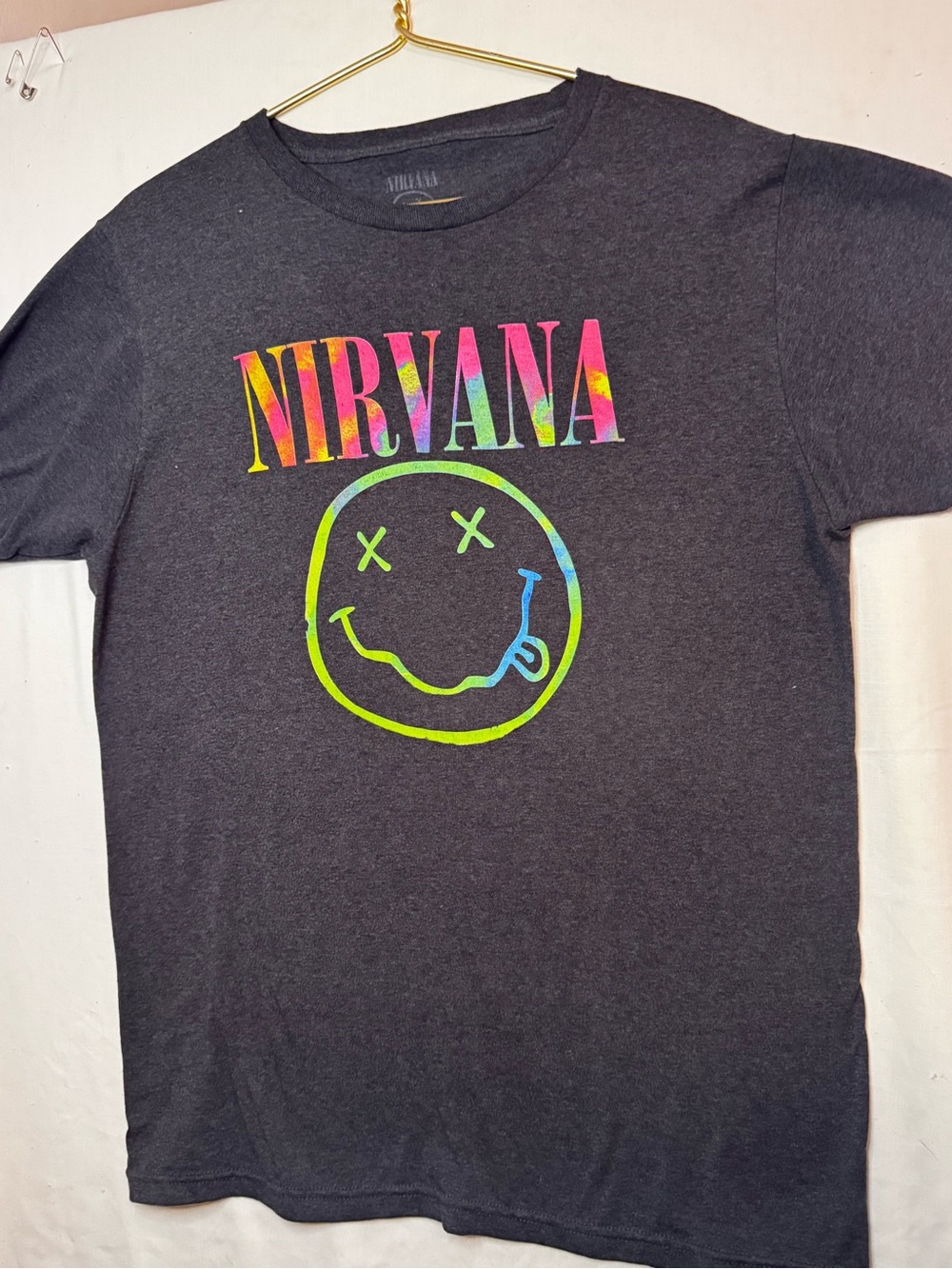 NIRVANA Charcoal Tee with Neon Rainbow Logo